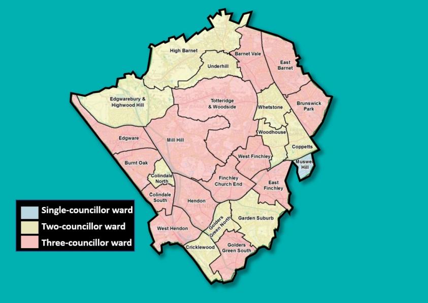 Map of ward boundaries in Barnet