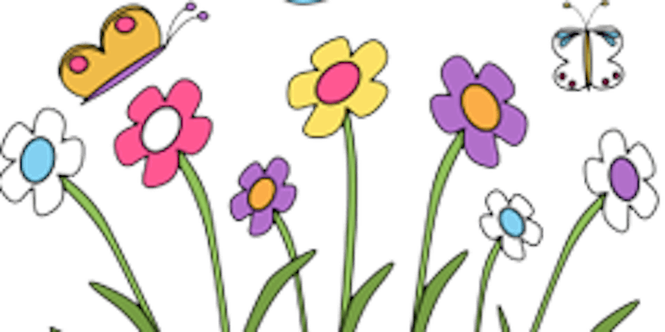 Colourful cartoon flowers and butterflies