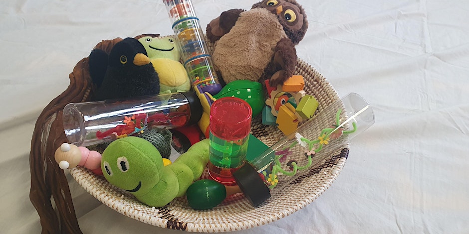 a basket with toys
