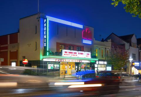 Photo of the Phoenix Cinema in East Finchley at night