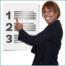 Person pointing at a numbered list