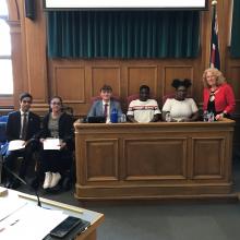 Young people with mayor at Full Council meeting