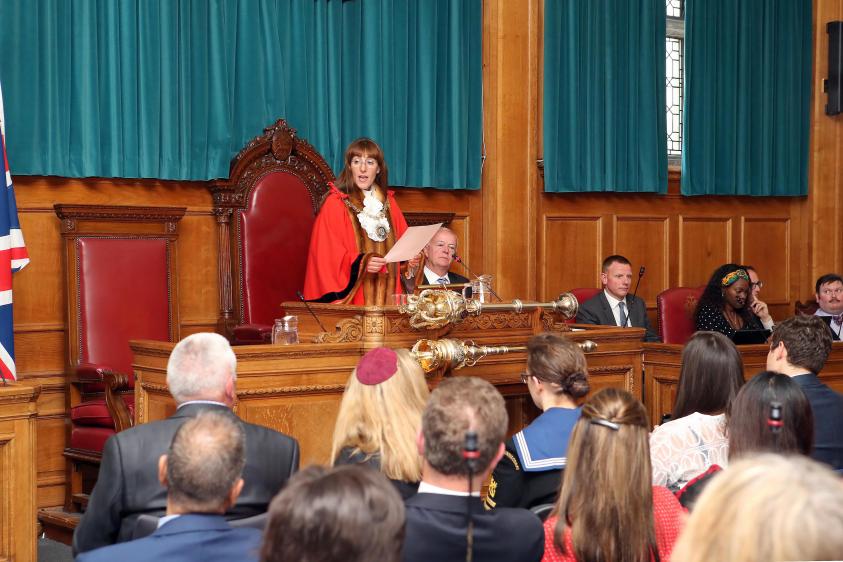 Councillor Caroline Stock being sworn in as the Mayor of Barnet
