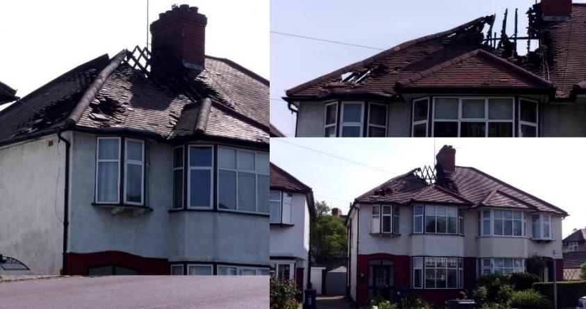 The fire-damaged property in Hall Lane, Hendon